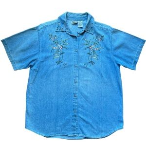 Capacity vintage floral embroidered Jean Blouse size large button down